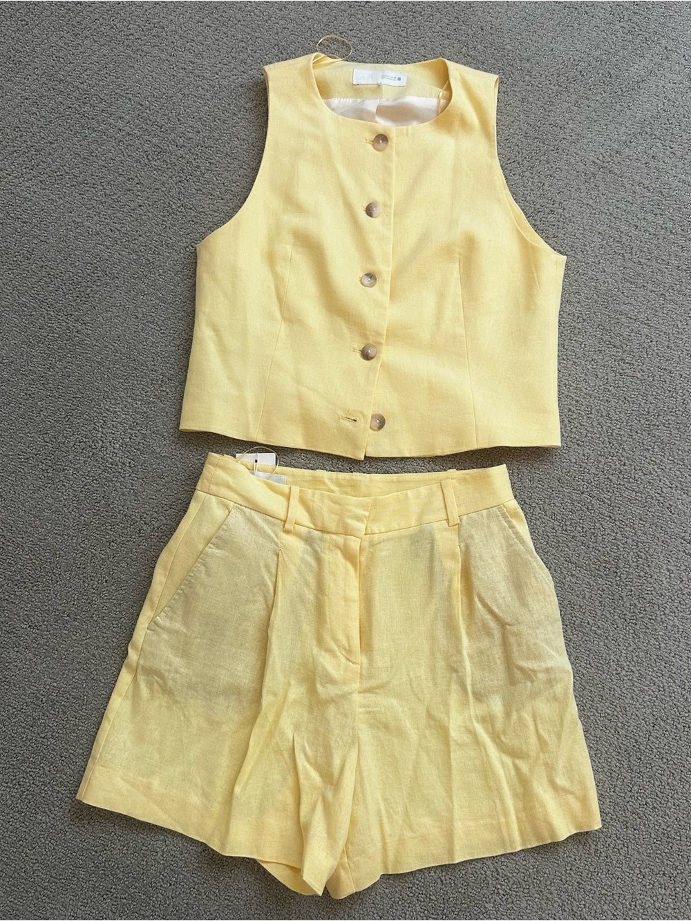 Zara Butter Yellow Linen Vest Set